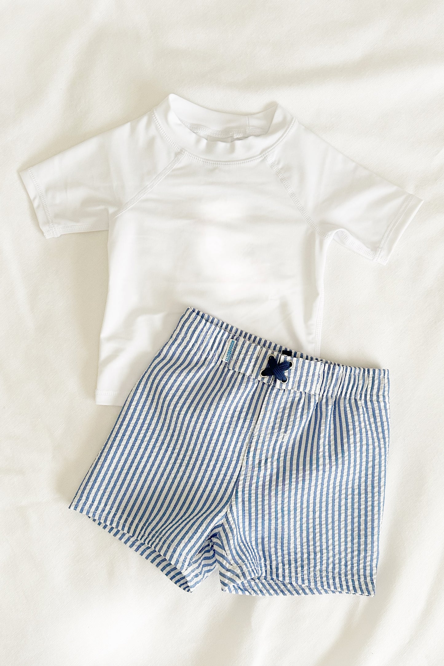 Periwinkle Blue Seersucker Swim Trunks