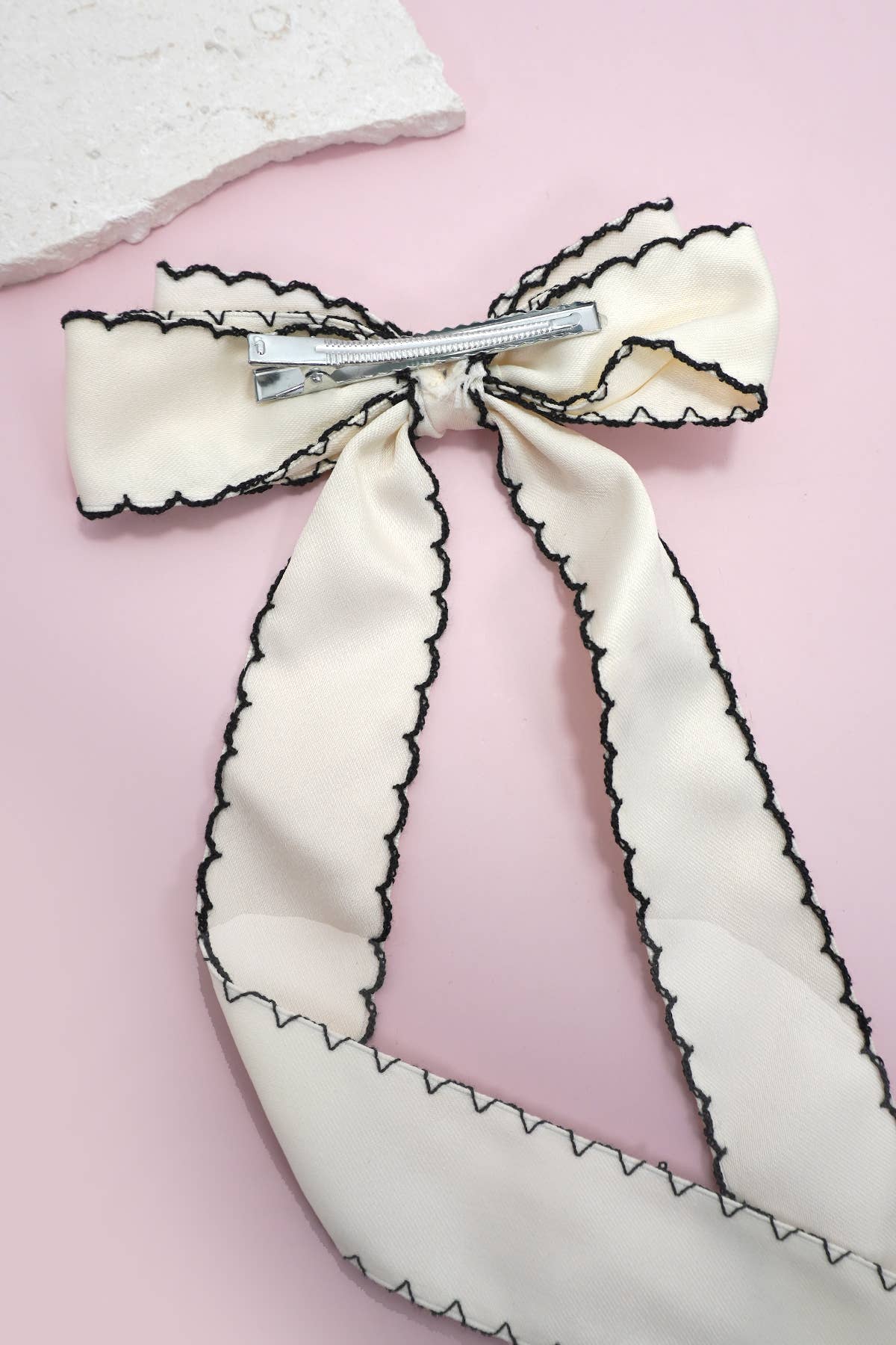 Zigzag Edge Hair Bow Ribbon Clip