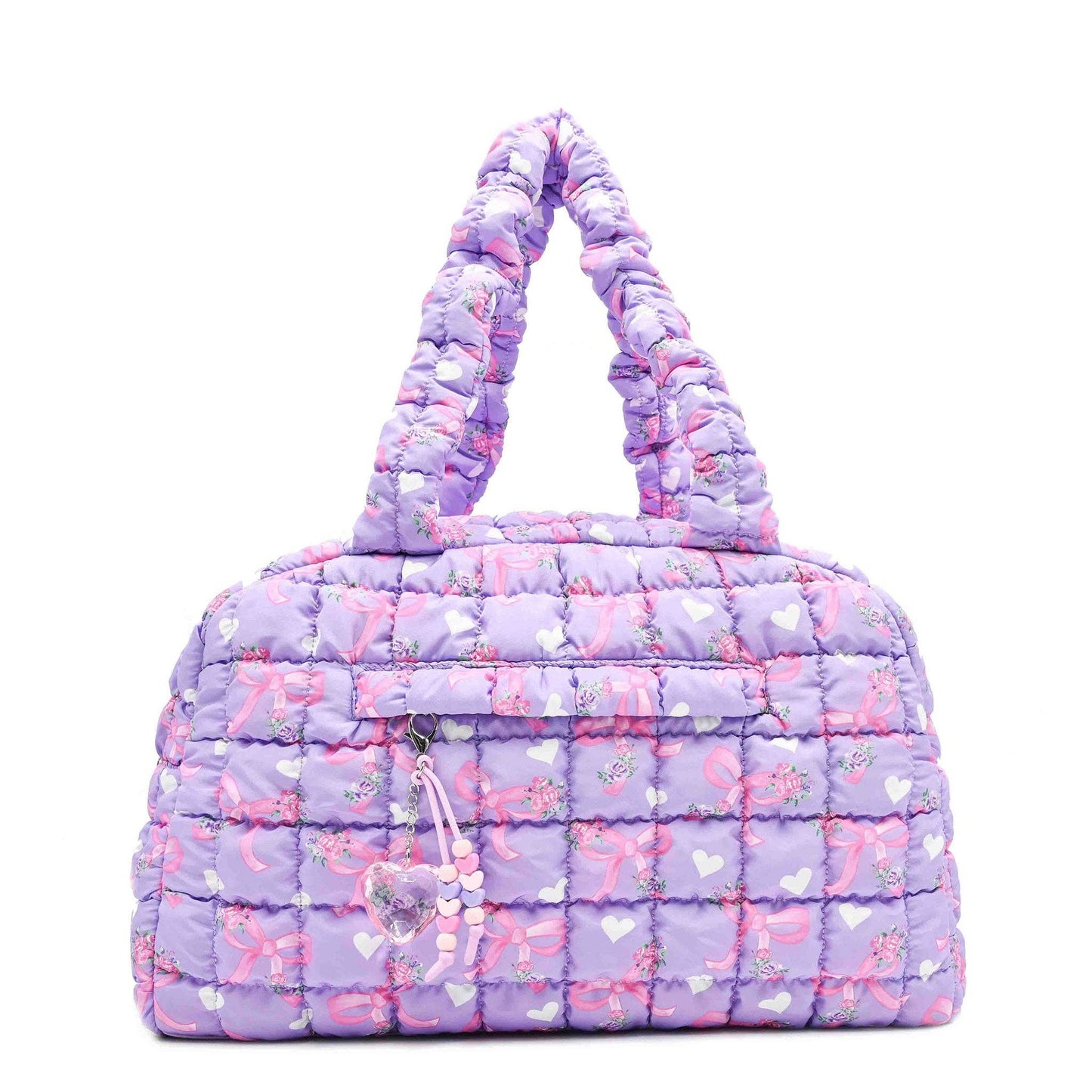 OMG Accessories - Quilted Scrunchies Floral Bow Printed Medium Duffle Bag