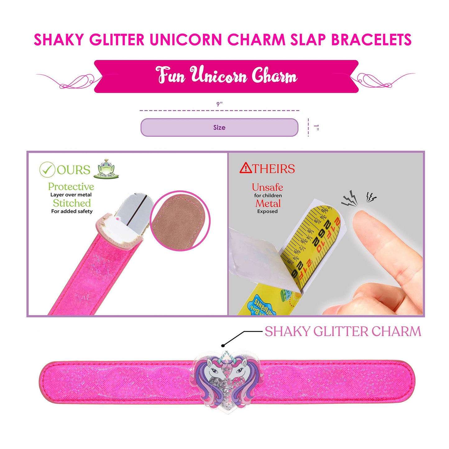 Unicorn Slap Bracelet with Glitter Shaker Charm