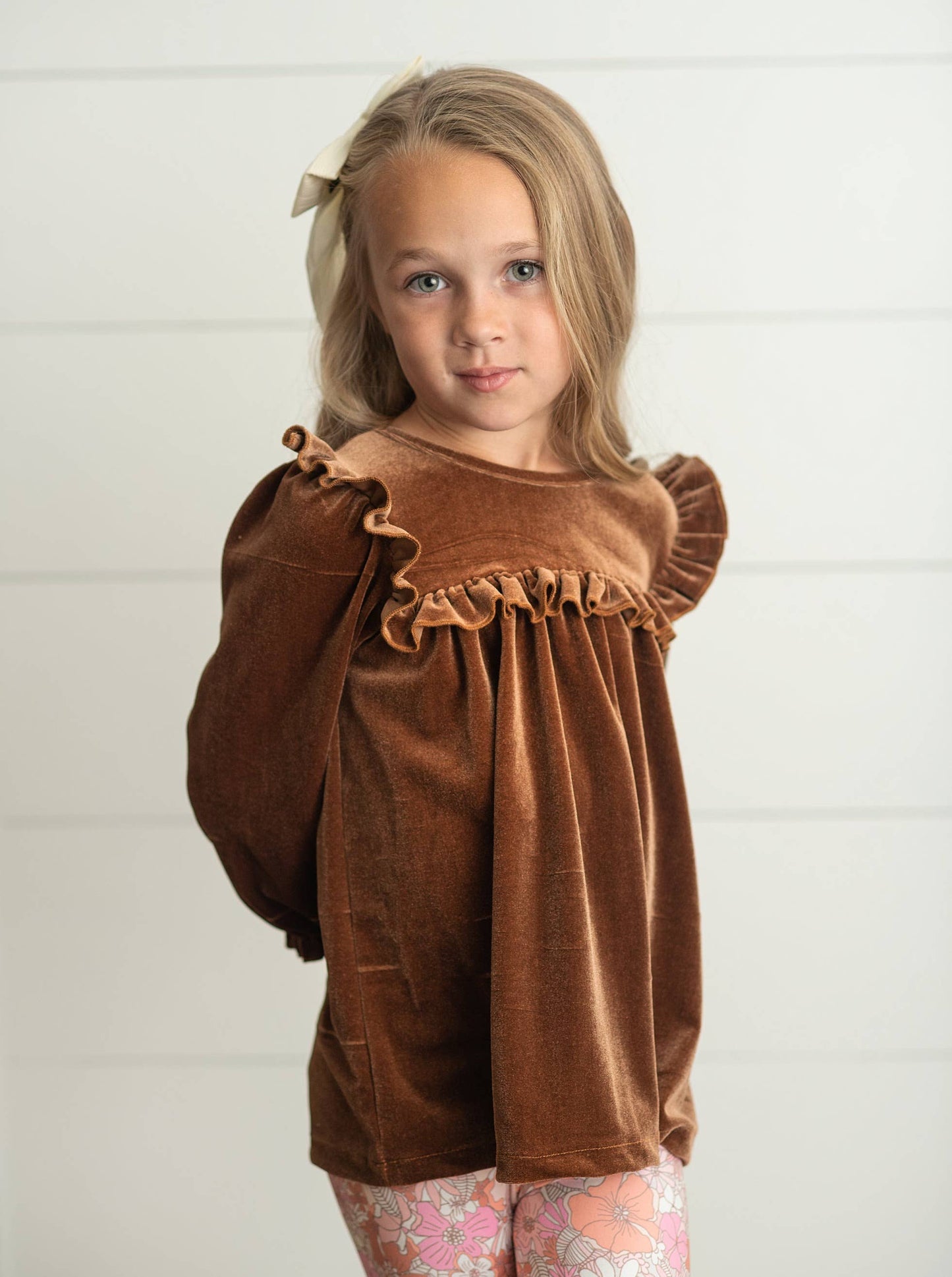 Chocolate Velvet Ruffle Top & Vintage Floral Set