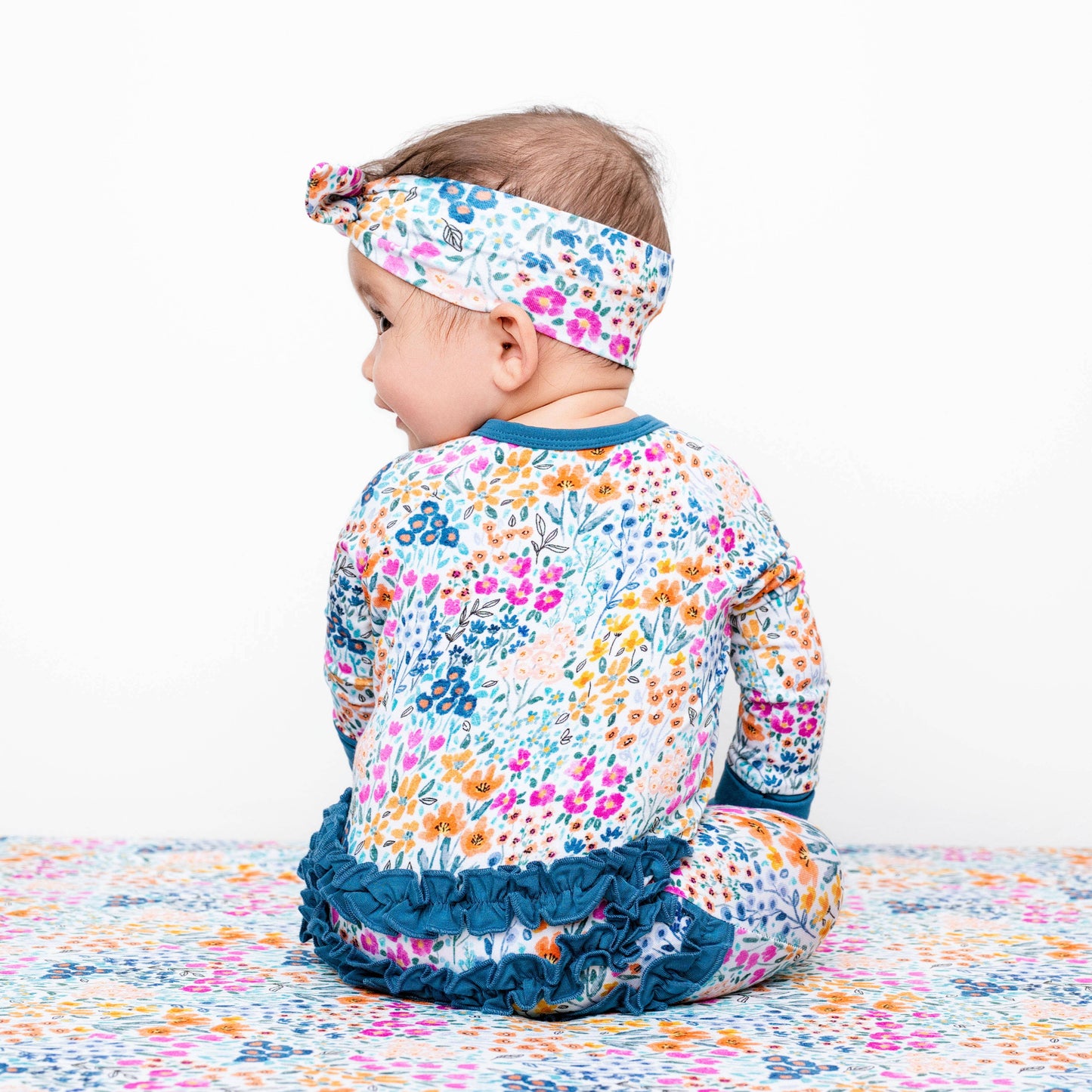 Whispering Wildflowers Ruffle Baby Bamboo Zipper Romper Pajamas