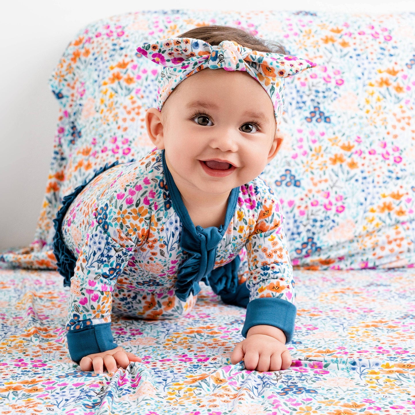 Whispering Wildflowers Ruffle Baby Bamboo Zipper Romper Pajamas