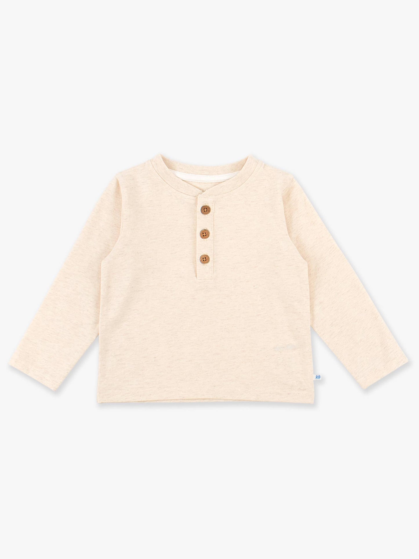 RuffleButts + RuggedButts - Boys Heather Oatmeal Knit Long Sleeve Henley Tee