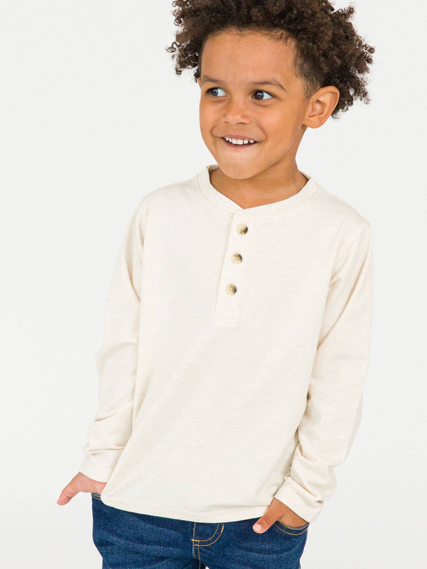 RuffleButts + RuggedButts - Boys Heather Oatmeal Knit Long Sleeve Henley Tee