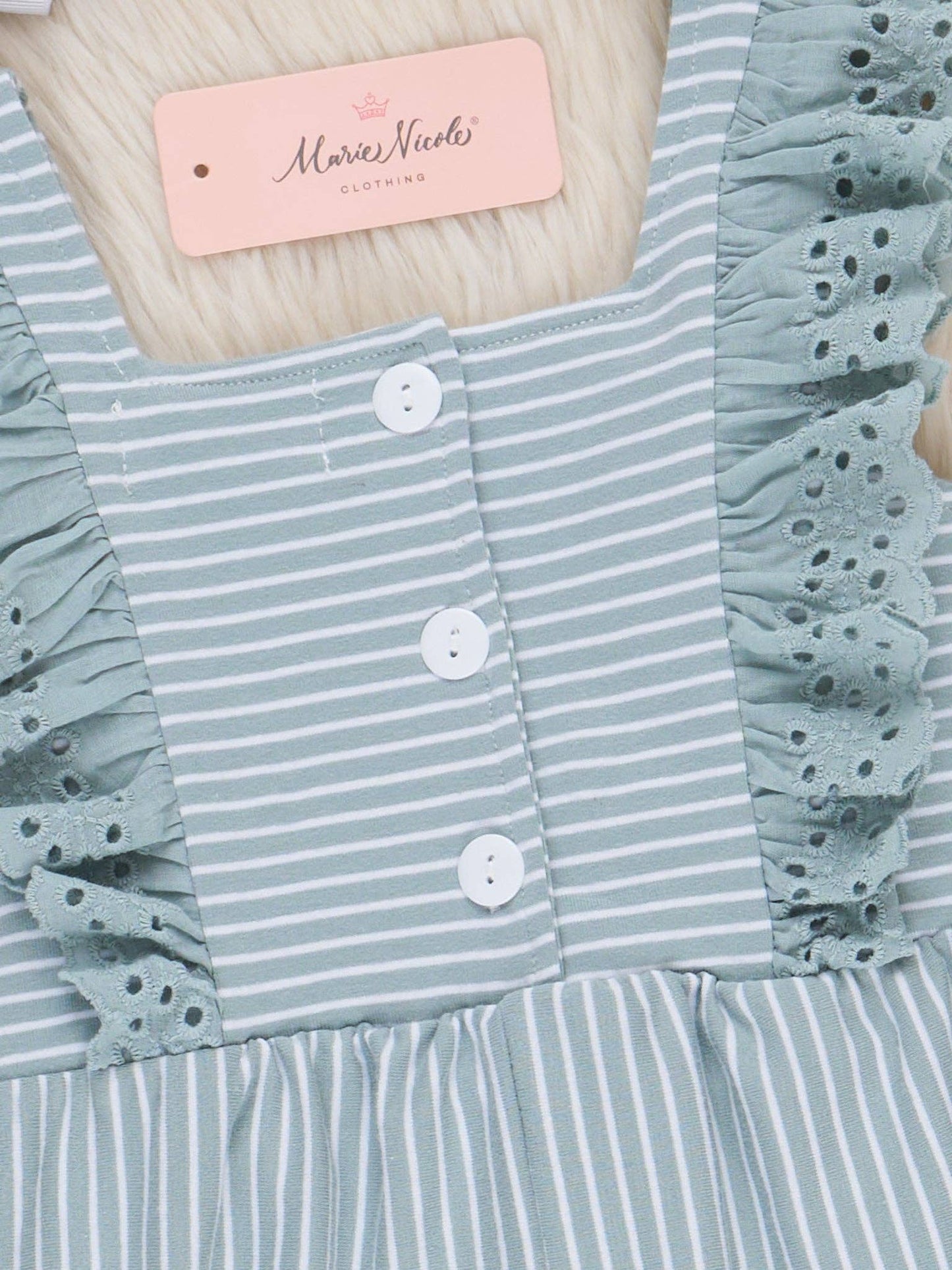Blue Striped Eyelet Ruffle Jumpsuit