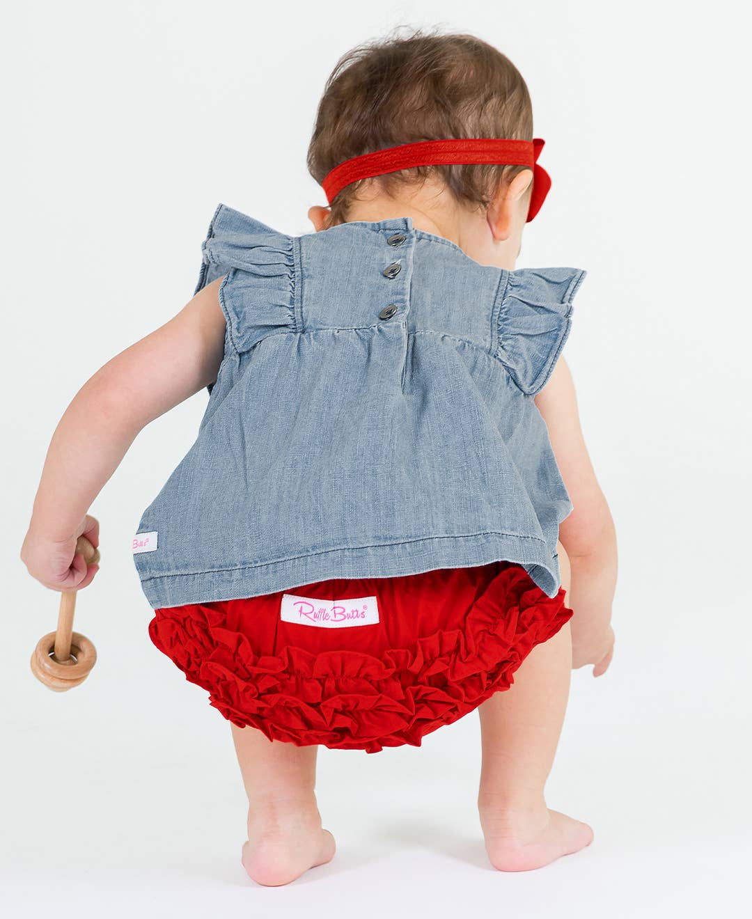 RuffleButts + RuggedButts - Girls Light Wash Classic Ruffle Tank Woven