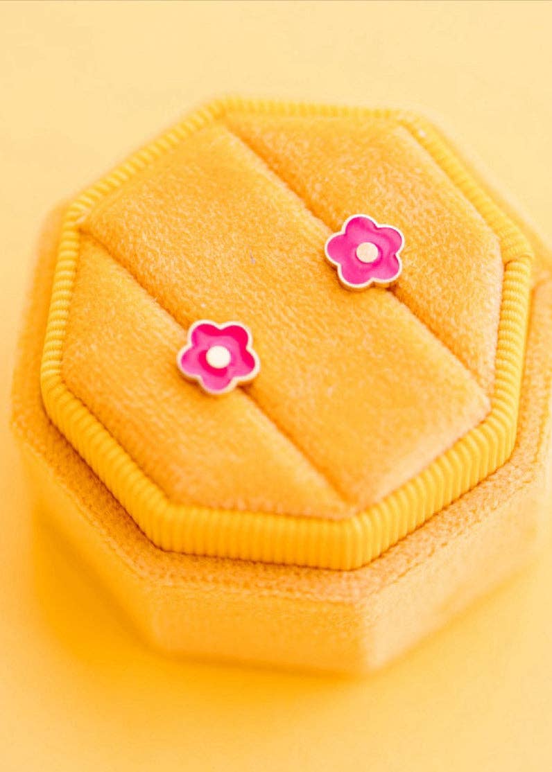 Hot Pink Flower Studs