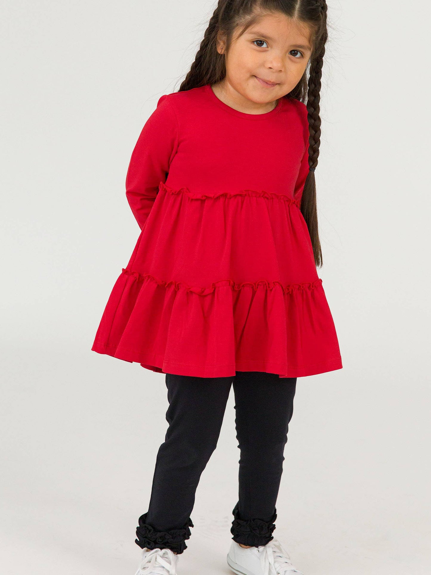 RuffleButts + RuggedButts - Girls Red Knit Ruffle Tiered Tunic Top