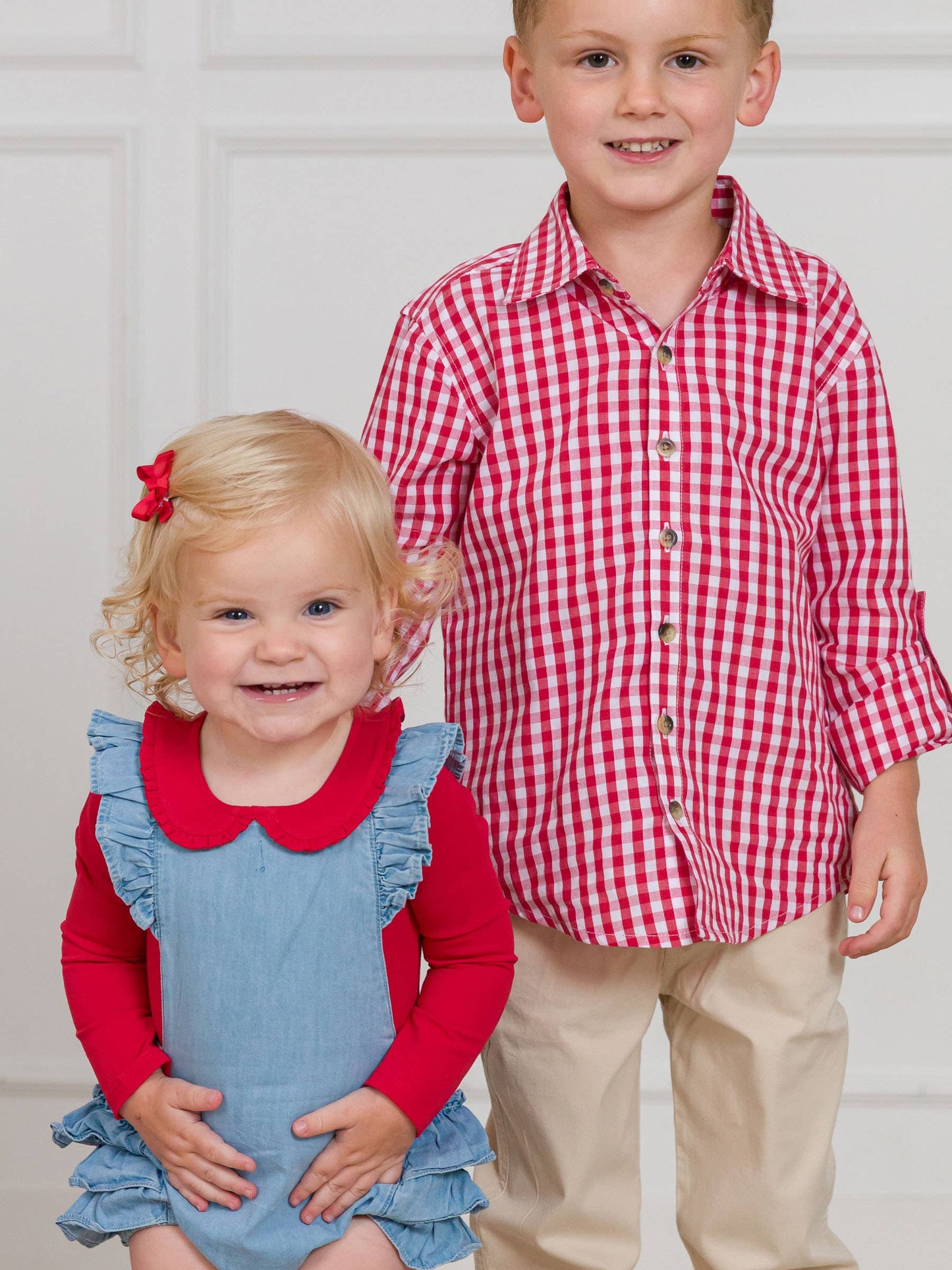 RuffleButts + RuggedButts - Boys Classic Red Gingham Long Sleeve Button Down