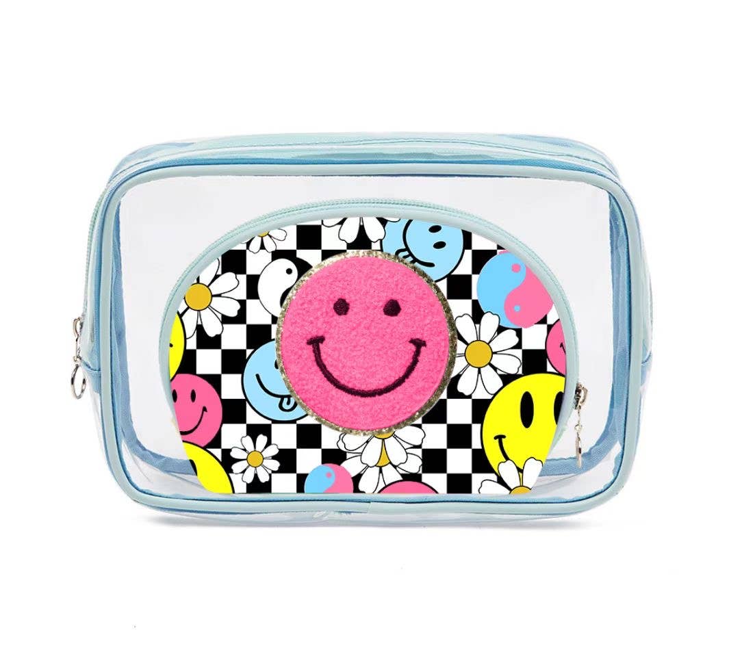 Clear Retro Smiley Cosmetic Bag Set