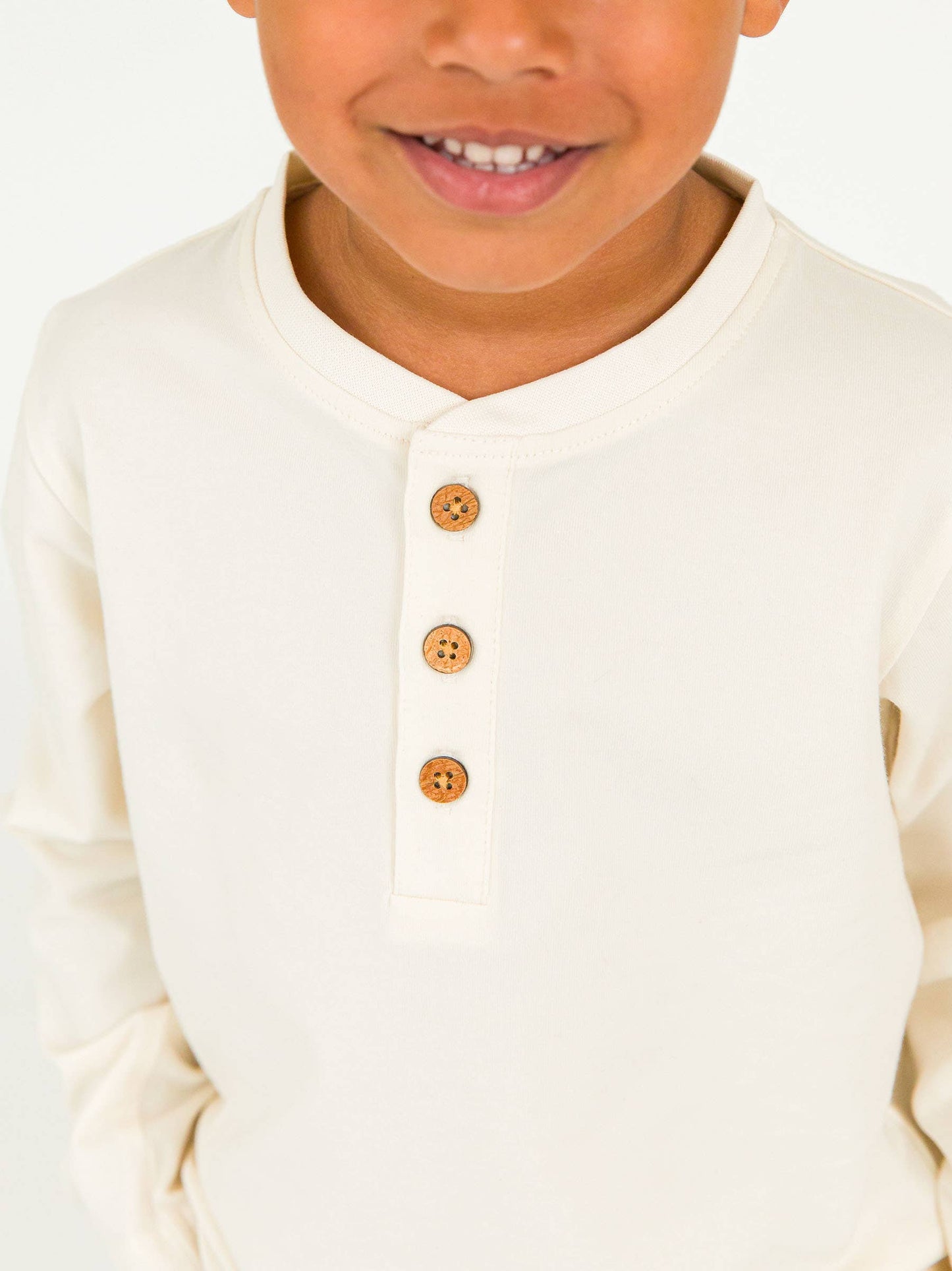 RuffleButts + RuggedButts - Boys Ivory Knit Long Sleeve Henley Tee