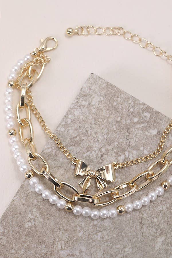 Bow and Pearl Charm Bracelet Set