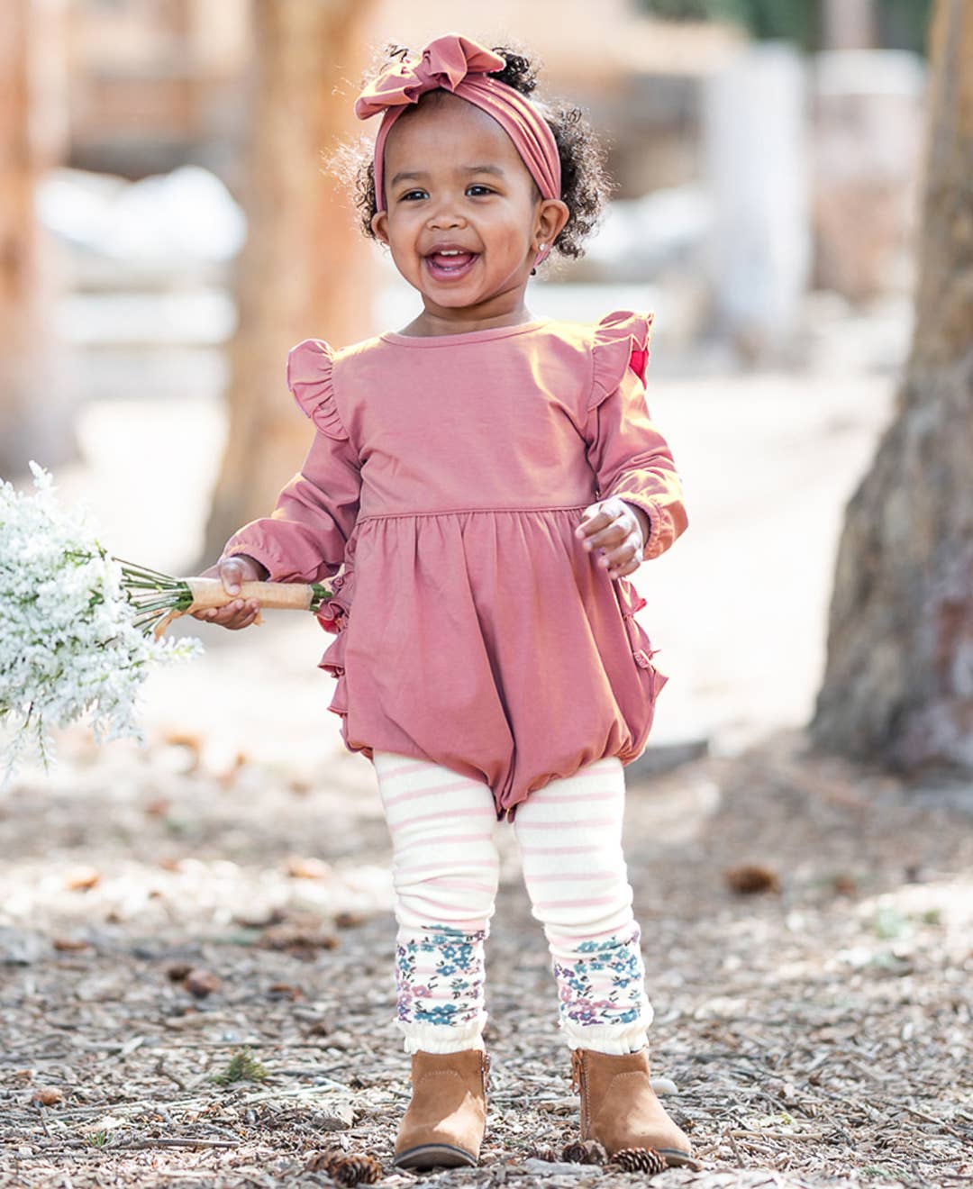 RuffleButts + RuggedButts - Girls Ballet Pink Stripe Patterned Footless Ruffle Tights