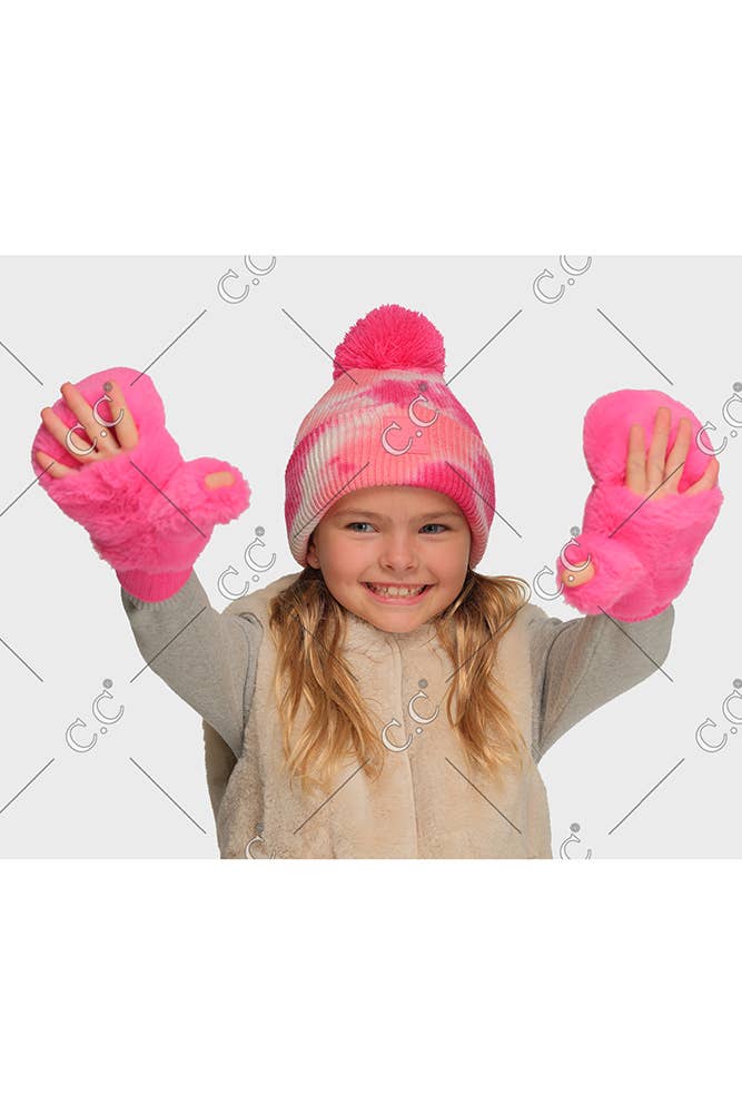 C.C Kids Faux Fur Convertible Mitten Glove
