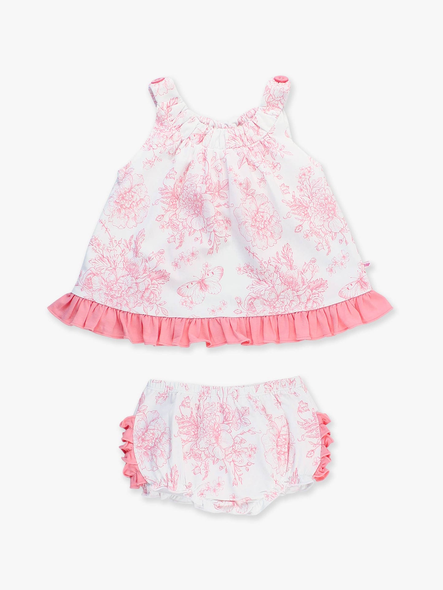 Bubblegum Pink Butterfly Garden Toile Knit Swing Top and Bloomer Set