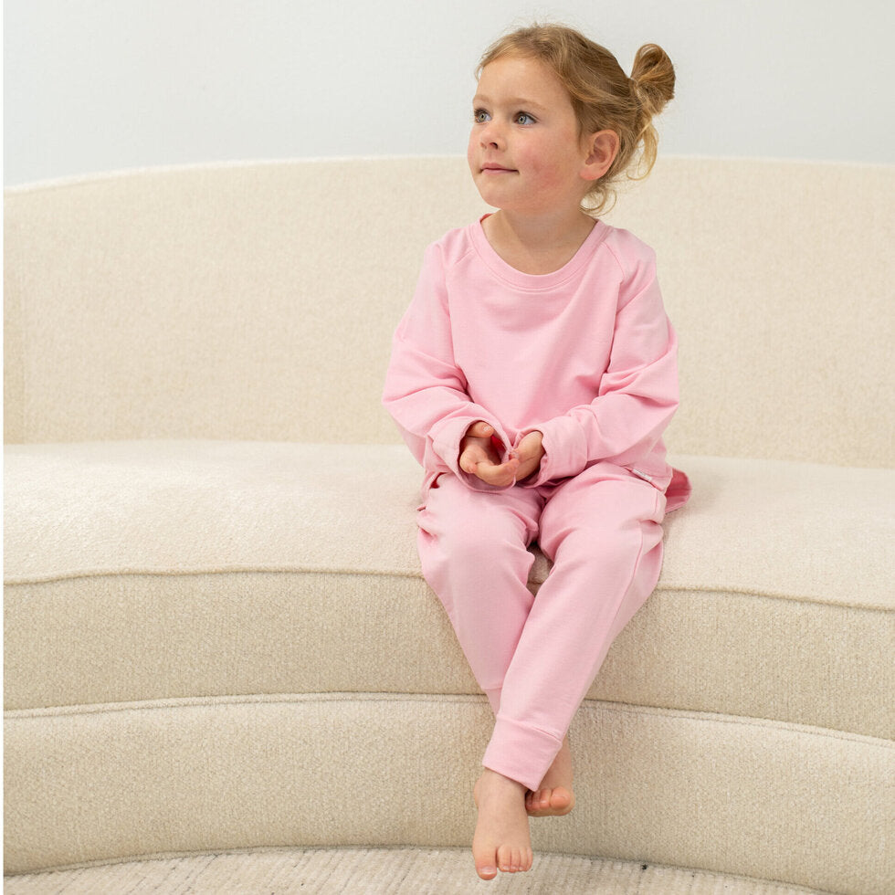 Sweet Bamboo | Crew Neck Jogger Set - Carnation Pink French Terry