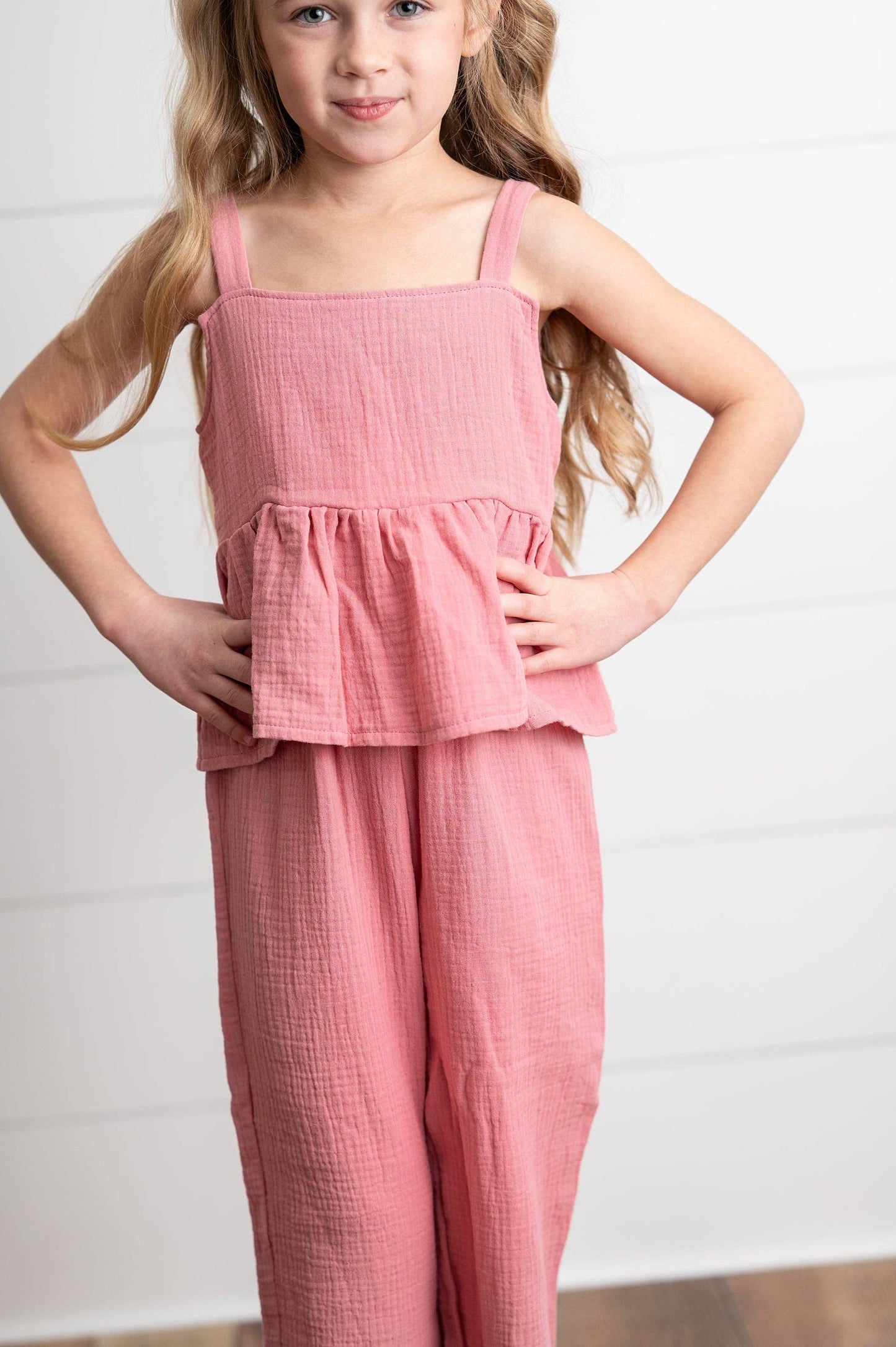Dusty Pink Gauze Weave Ruffle Set