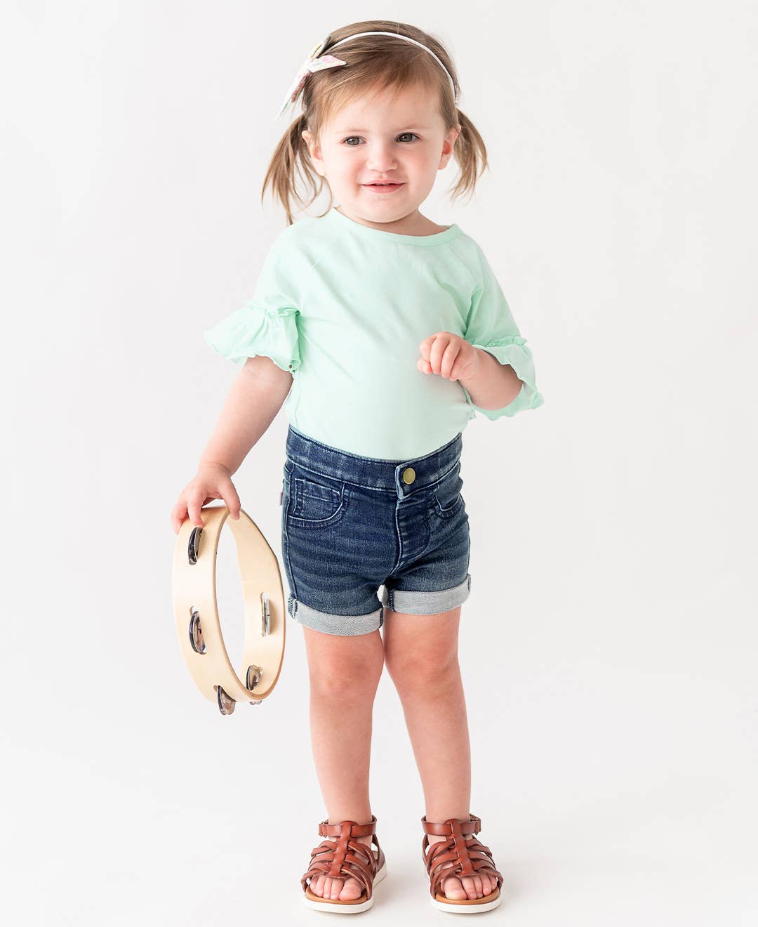 RuffleButts + RuggedButts - Girls Medium Wash Stretch Denim Shorts