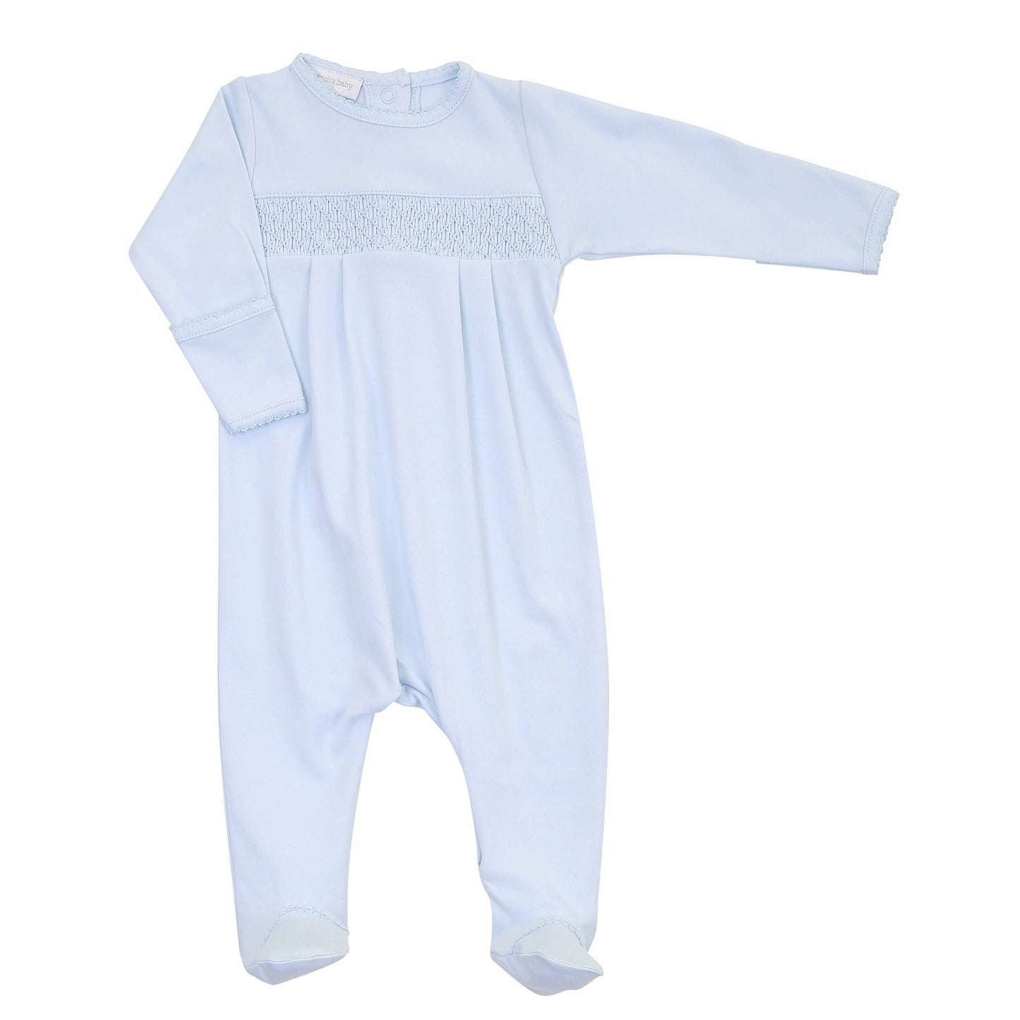 Magnolia Baby | Essentials Solid Blue Smocked Footie