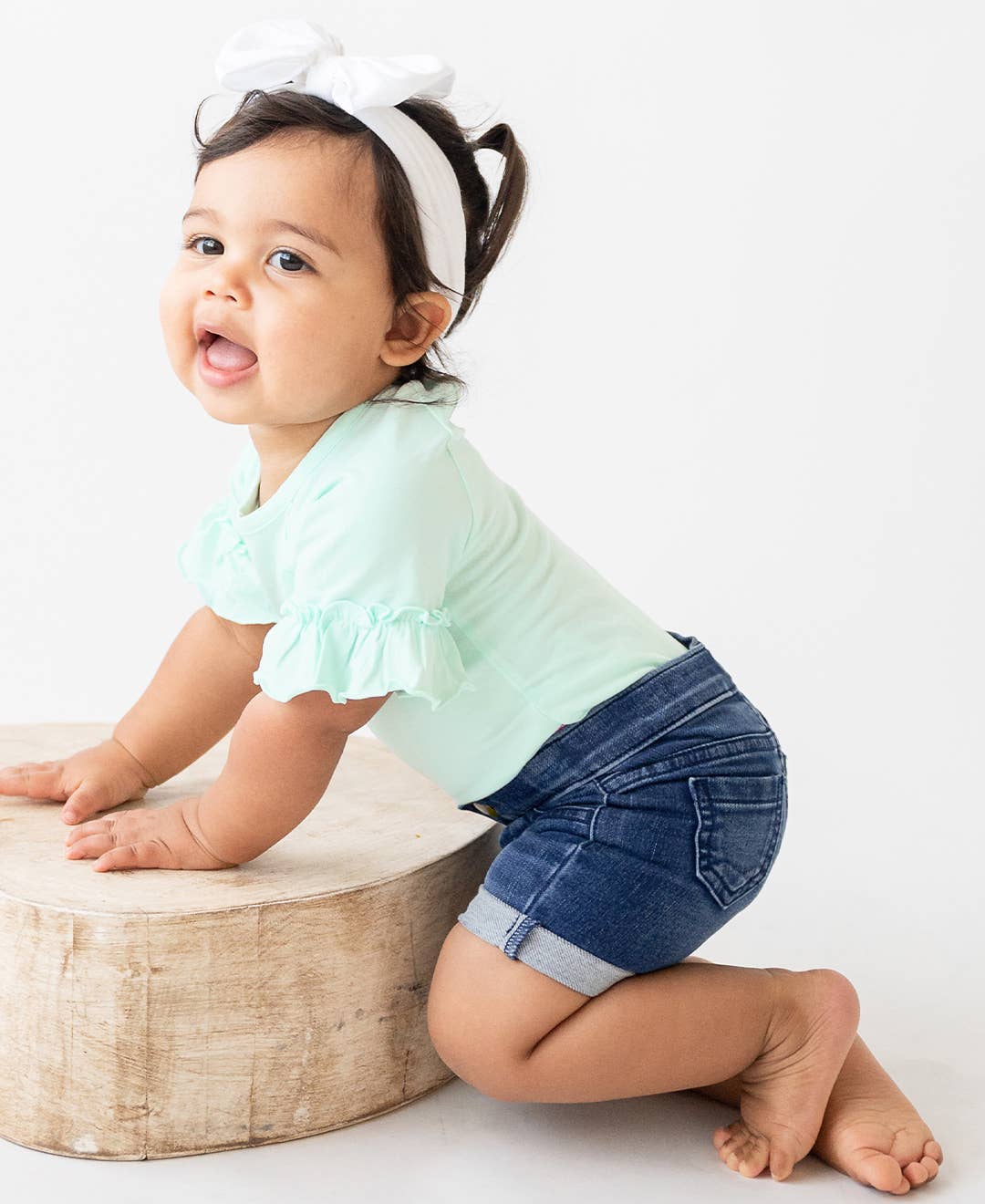 RuffleButts + RuggedButts - Girls Medium Wash Stretch Denim Shorts