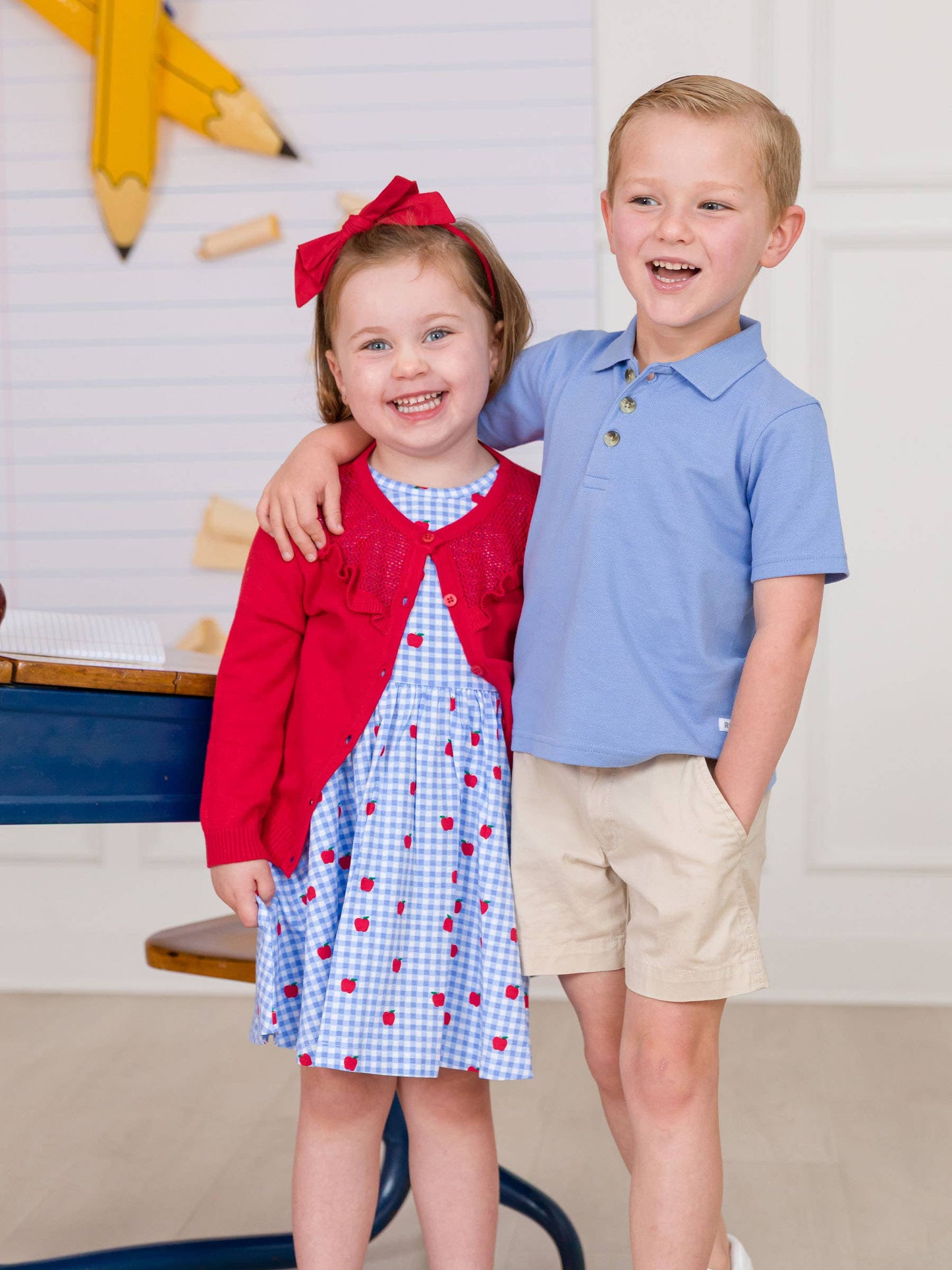 RuffleButts + RuggedButts - Girls Apple Orchard Gingham Short Sleeve Knit Twirl Dress