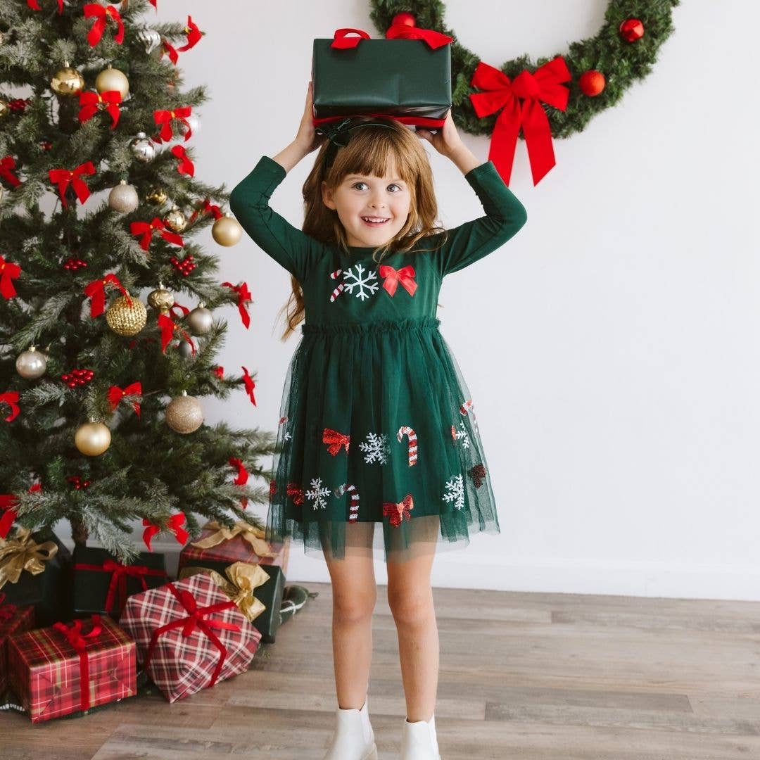 Emerald Candy Cane Sequin Tutu Dress