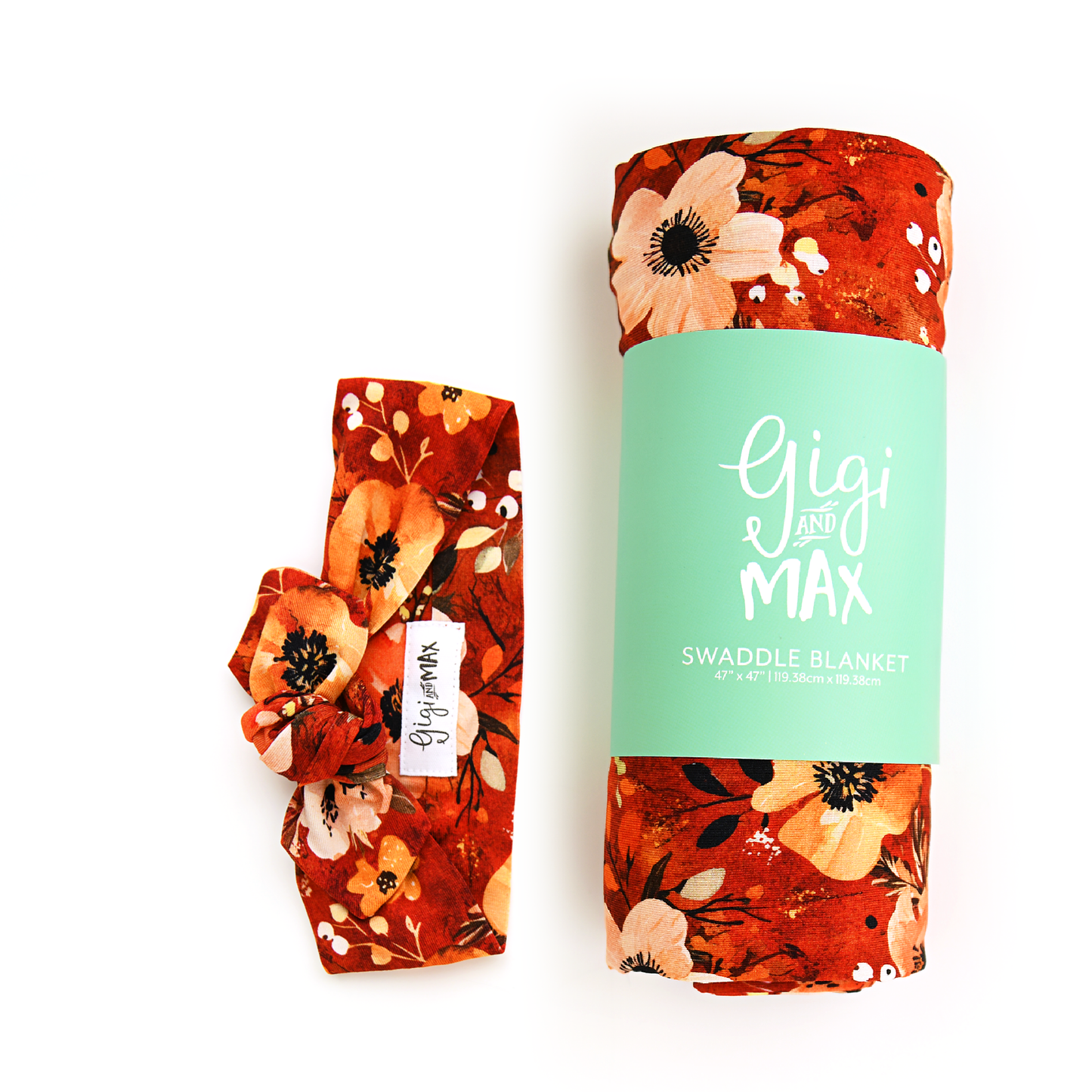 Auburn Gown, Headband, + Swaddle Blanket Set