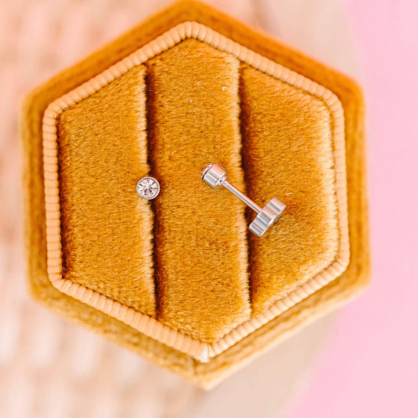 Tiny Silver Diamond Stud Earrings