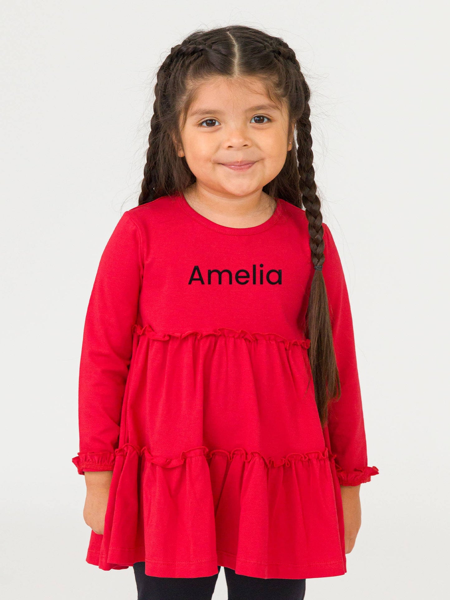 RuffleButts + RuggedButts - Girls Red Knit Ruffle Tiered Tunic Top
