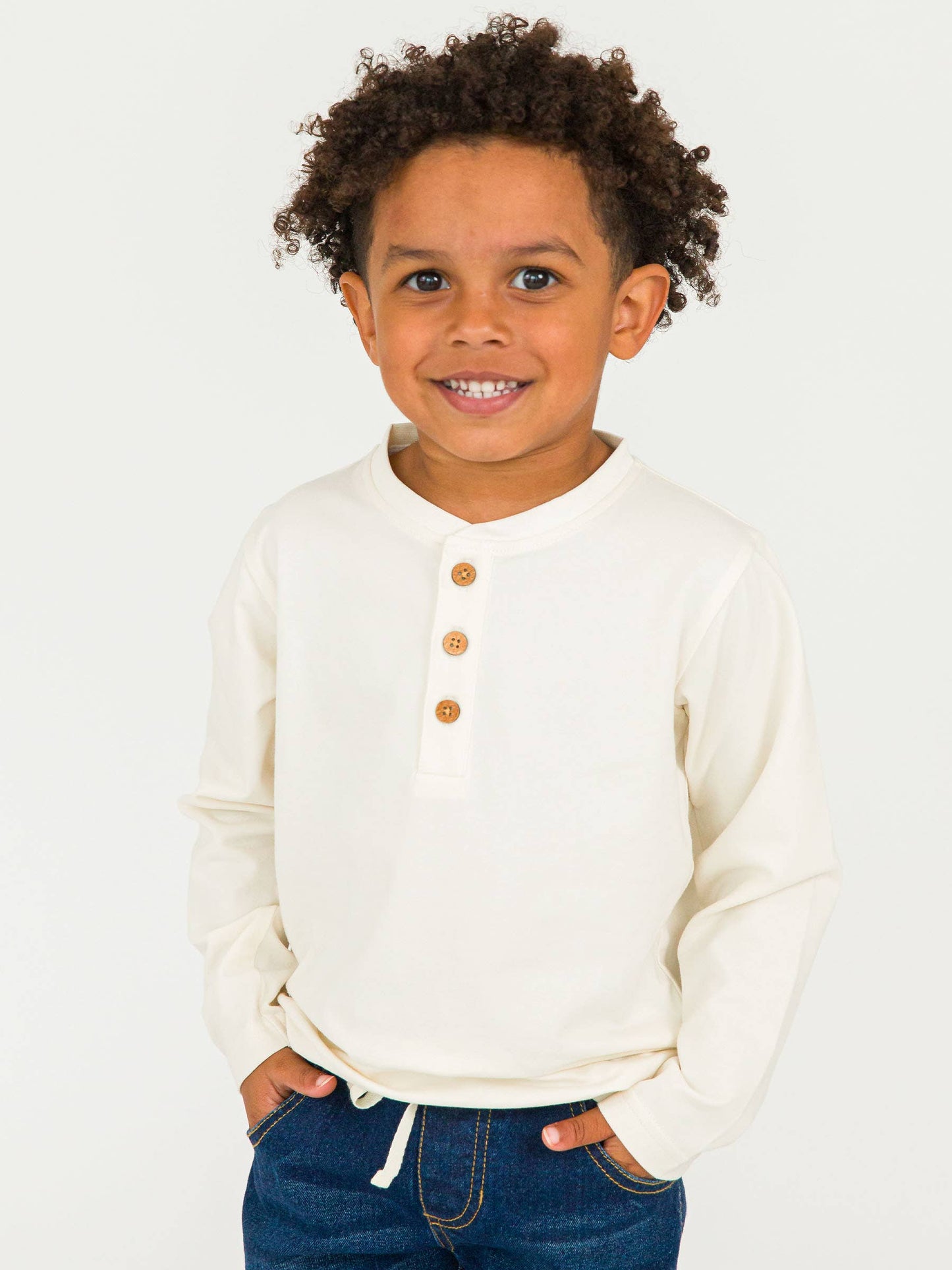 RuffleButts + RuggedButts - Boys Ivory Knit Long Sleeve Henley Tee