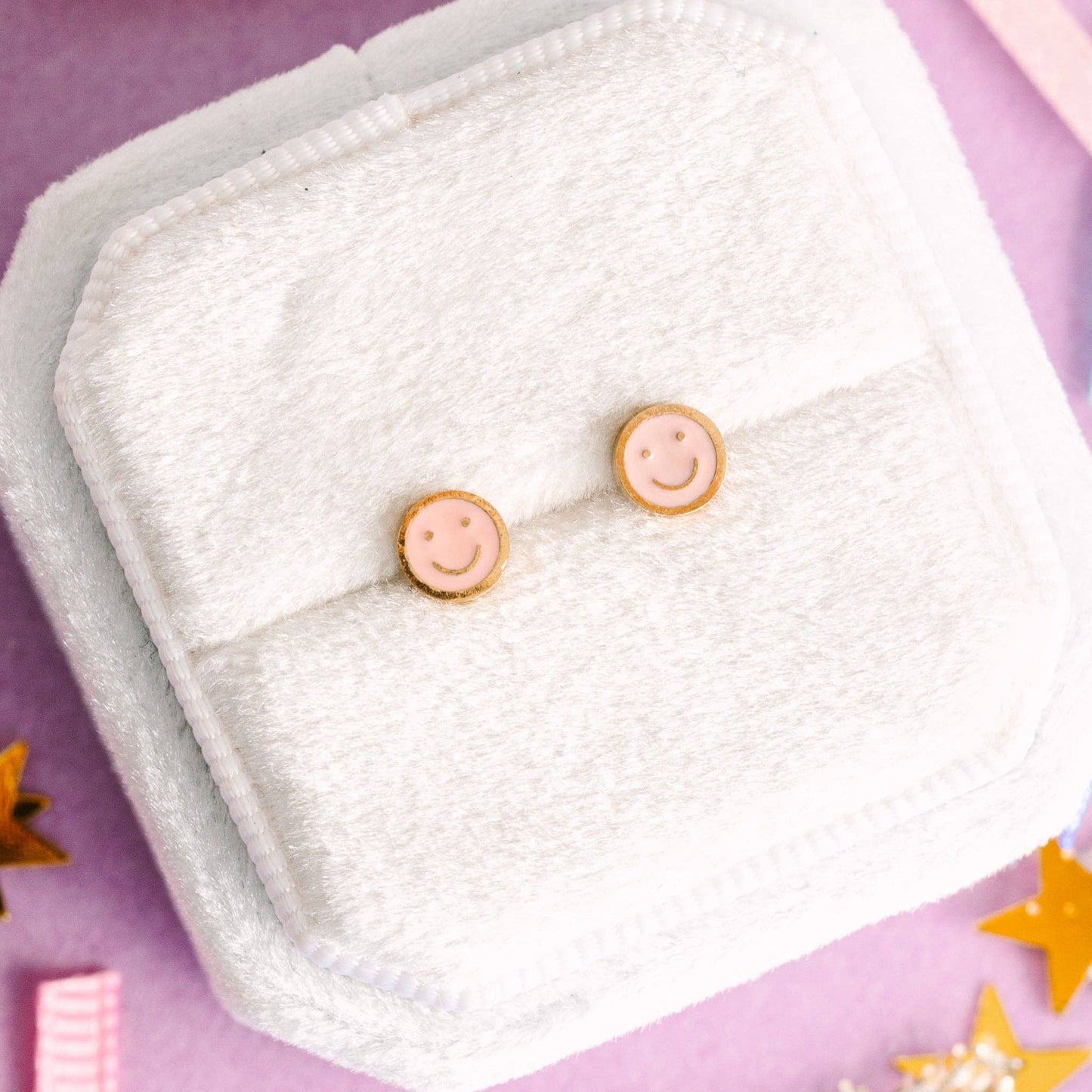 Tiny Pink Smiley Studs