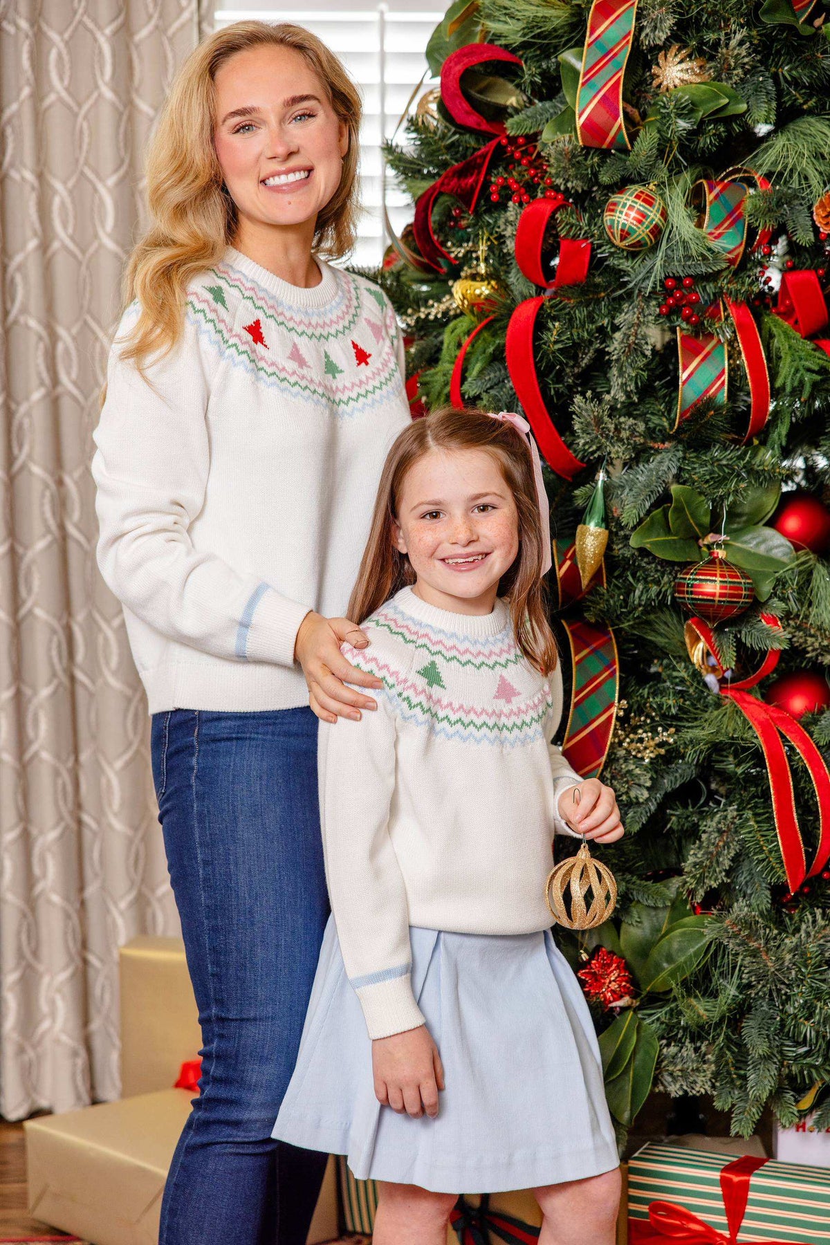 TBBC | Isabelle's Sweater - Fairisle - Palmetto Pearl with Christmas Trees
