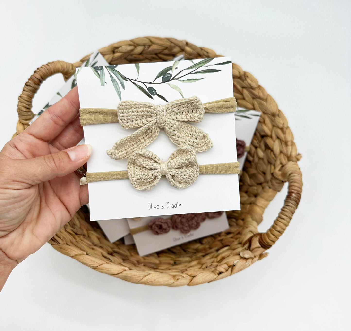 Crochet Bow Headband 2-Piece Set