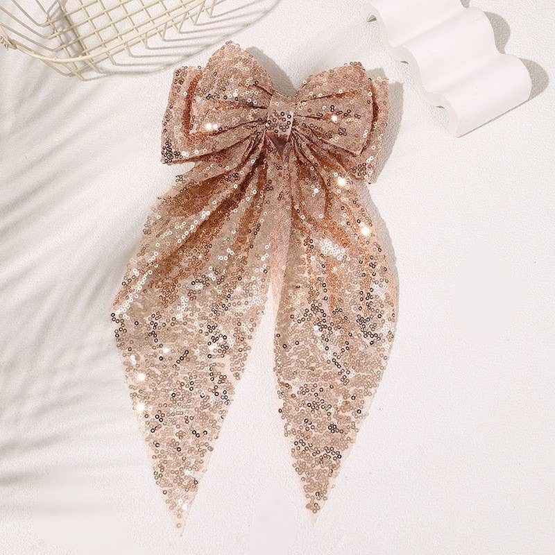 Sequin Glitter Organza Bow Ribbon Hair Clip