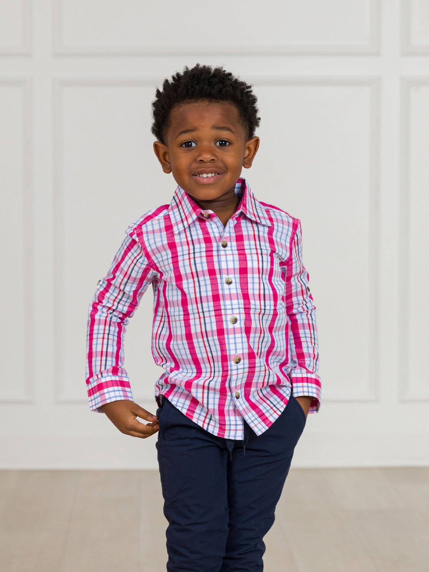 RuffleButts + RuggedButts - Boys Adley Plaid Long Sleeve Button Down Shirt