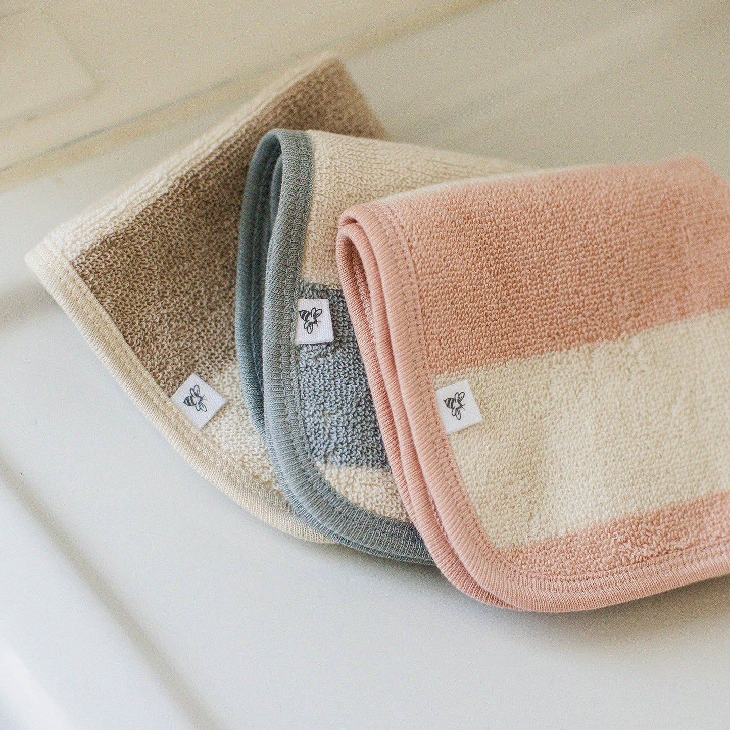 Organic Cotton Rugby Stripe Woven Terry Towel & Washcloth Set - Oat
