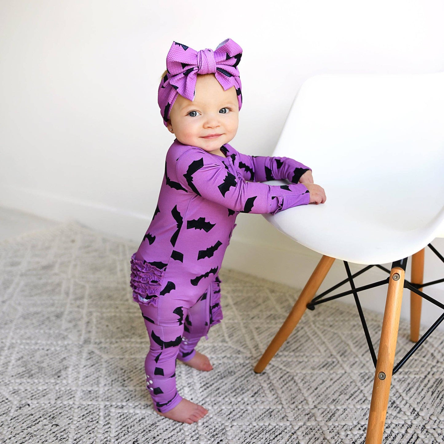 Echo Purple Bats Rufflebutts Zip Romper