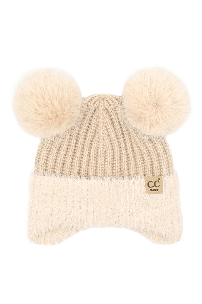 C.C Baby Fur Earflap Pompom Beanie