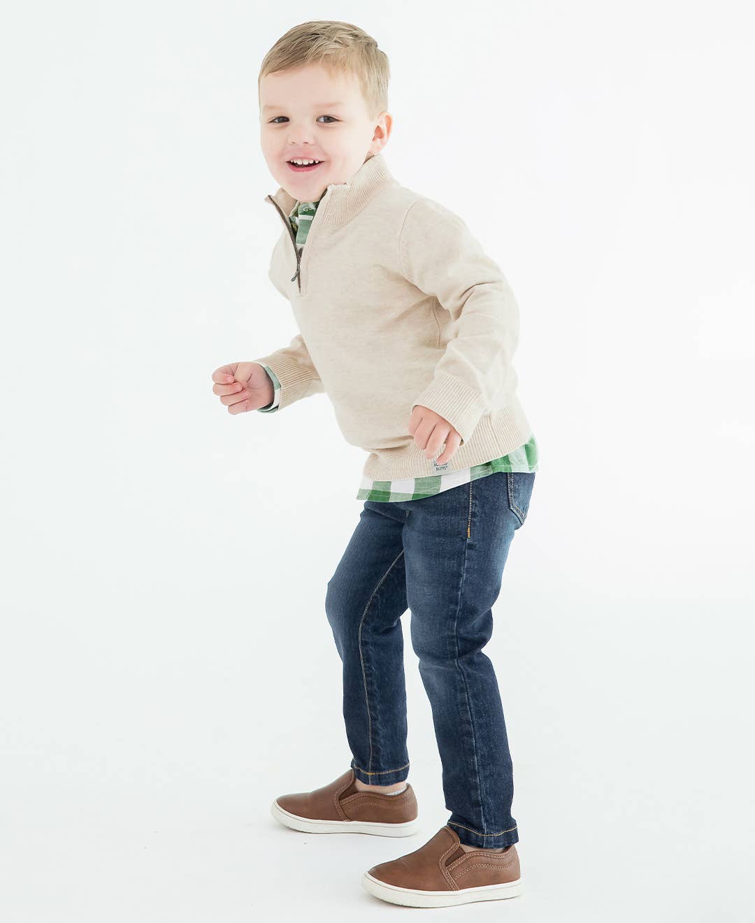 RuffleButts + RuggedButts - Boys Heather Oatmeal Quarter-Zip Sweater