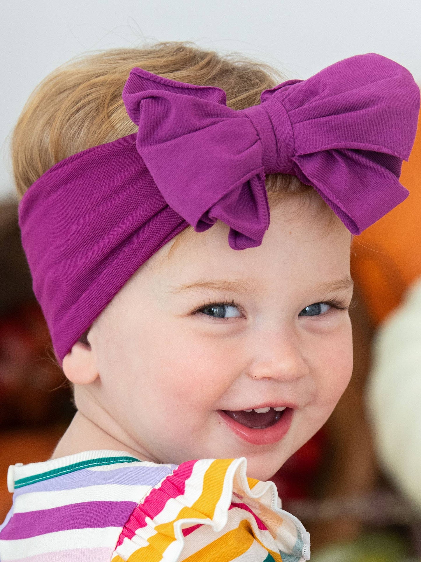 RuffleButts + RuggedButts - Girls Plum Tart Big Bow Headband