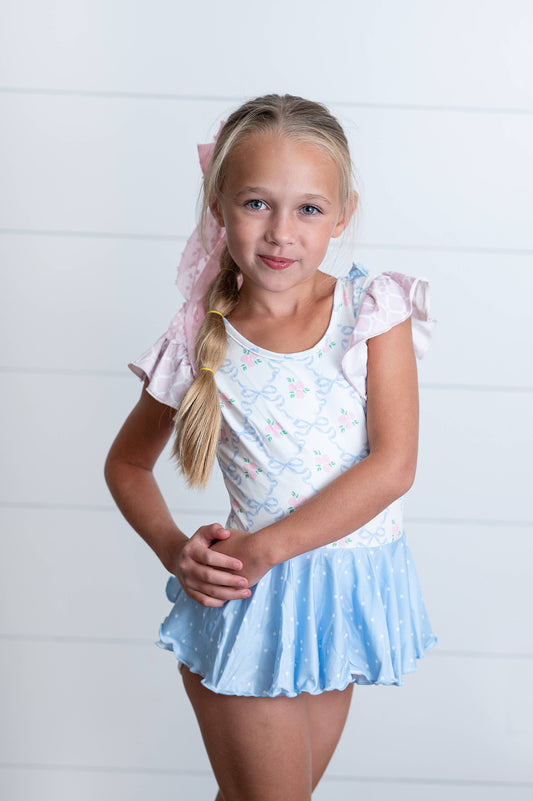 Pastel Floral & Bow Skirted Leotard