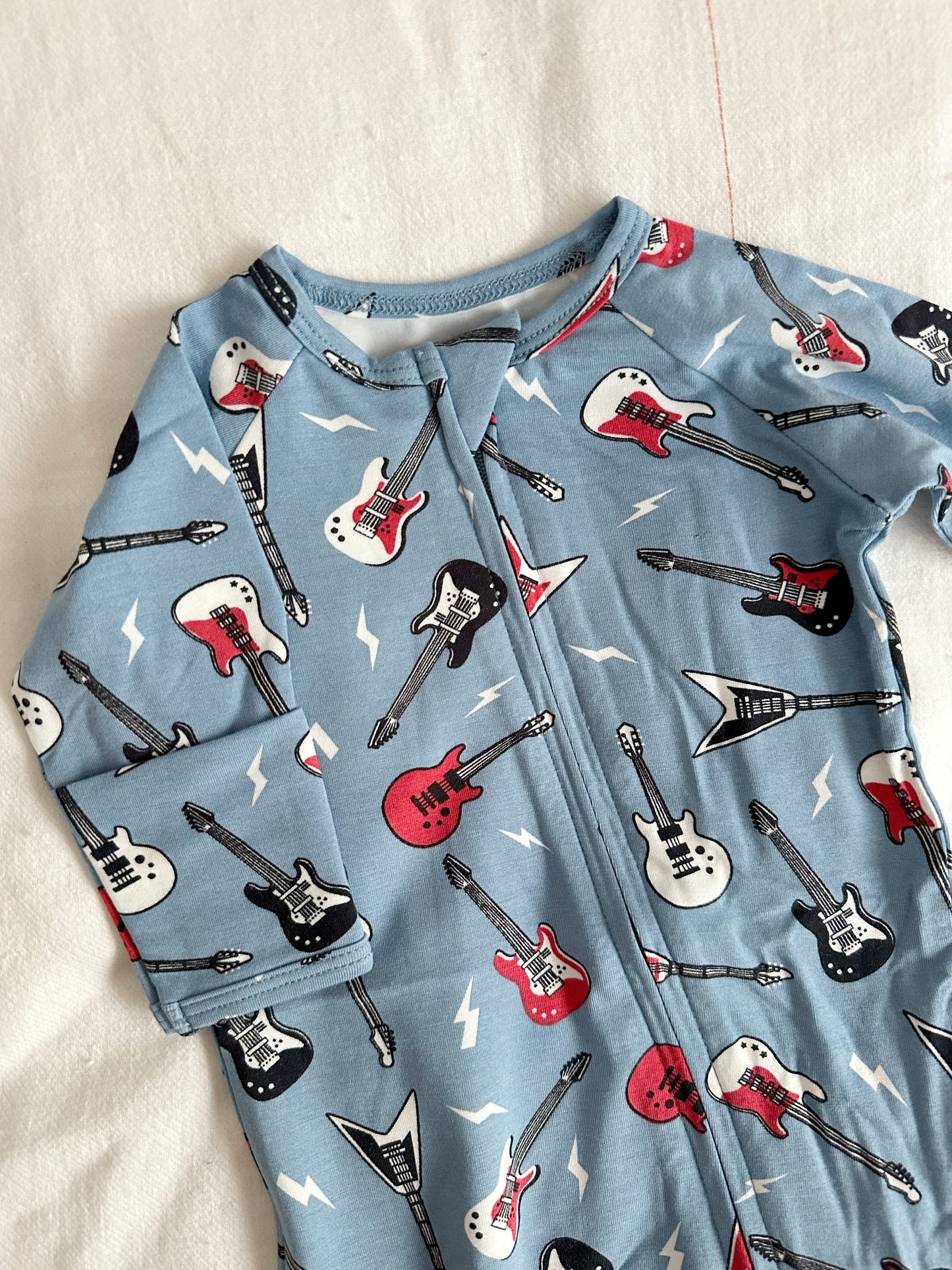 Sweet Bamboo Zipper Footie - Rock N Roll Blue