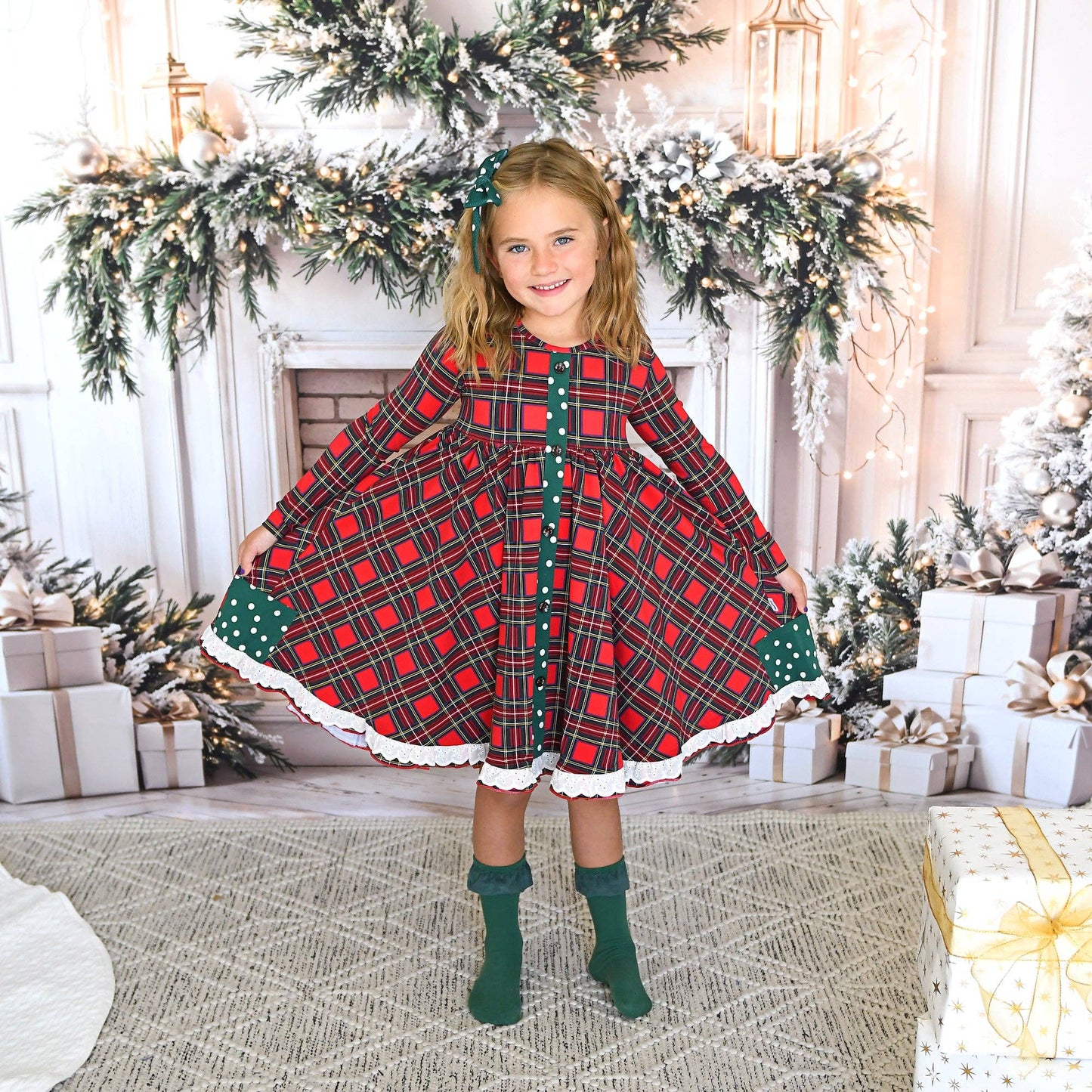 Holly Jolly Plaid and Polka Dot Dress
