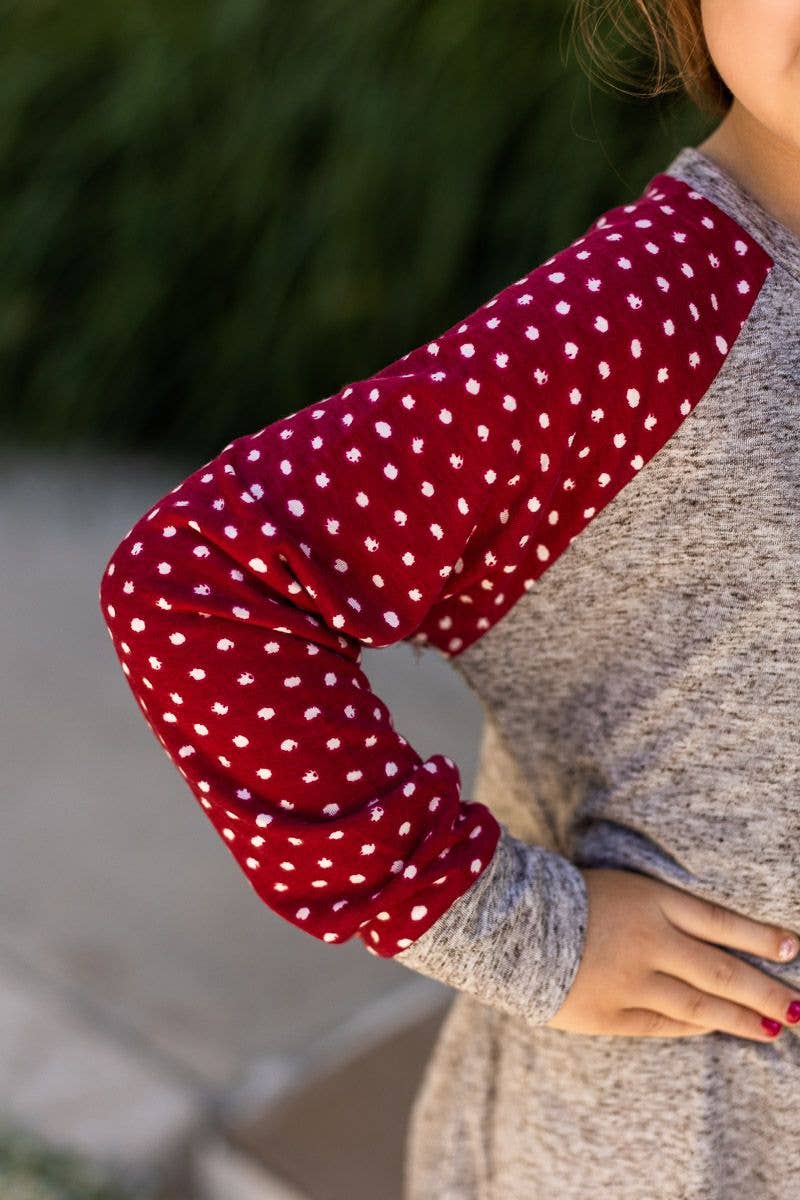 Heather Gray & Red Polka Dot Sleeve Raglan Top | jessie