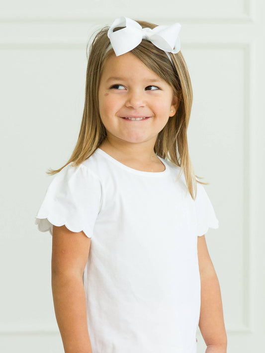 RuffleButts + RuggedButts - Girls White Scallop Tee