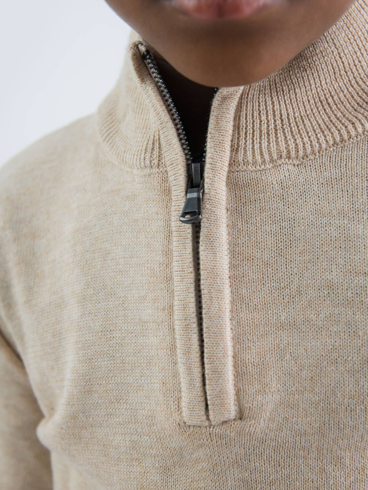 RuffleButts + RuggedButts - Boys Heather Oatmeal Quarter-Zip Sweater