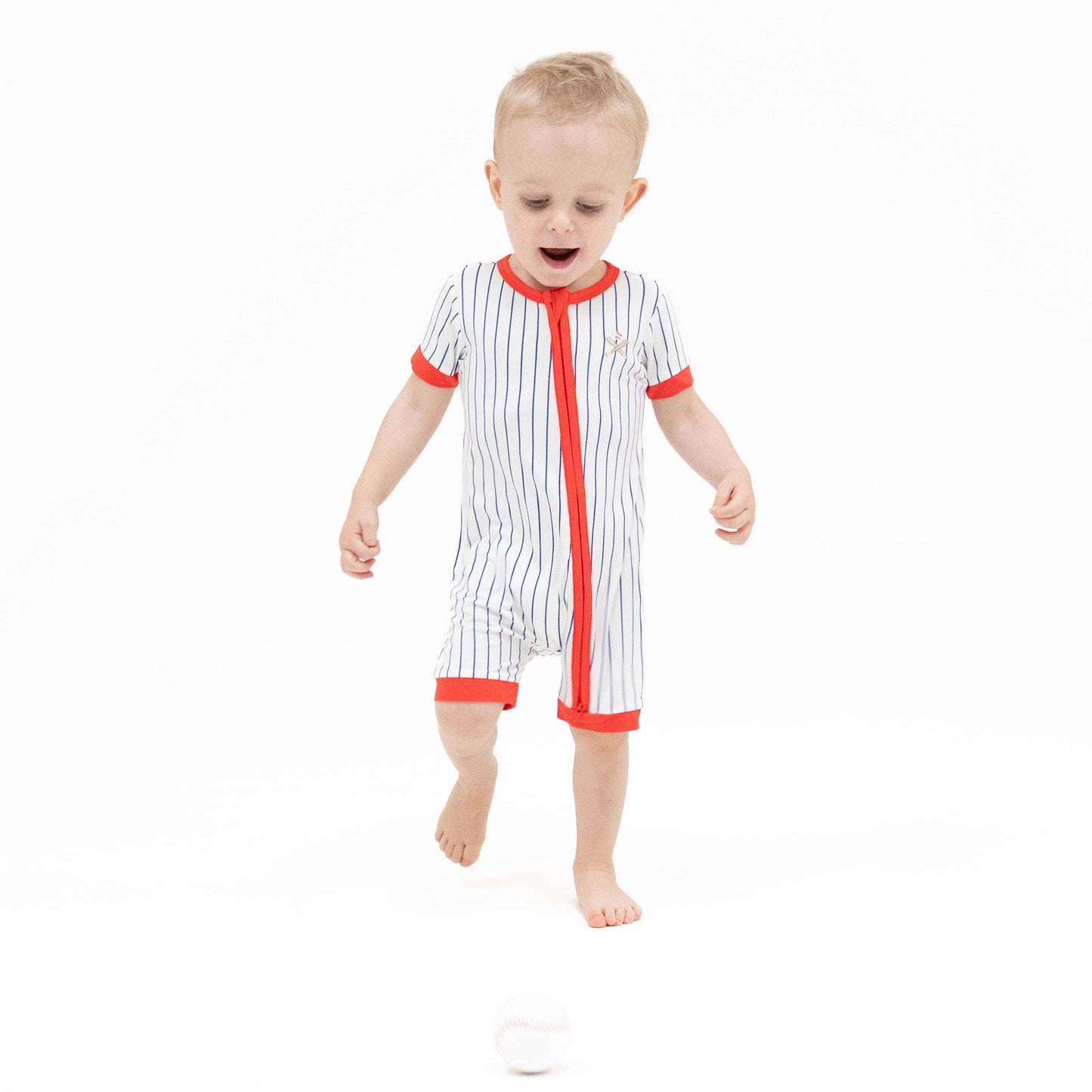 Angel Dear | Baseball Stripe - Shortie 2-Way Zipper Romper