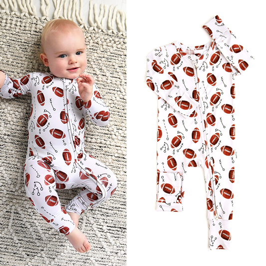 Brady Football Zip Romper