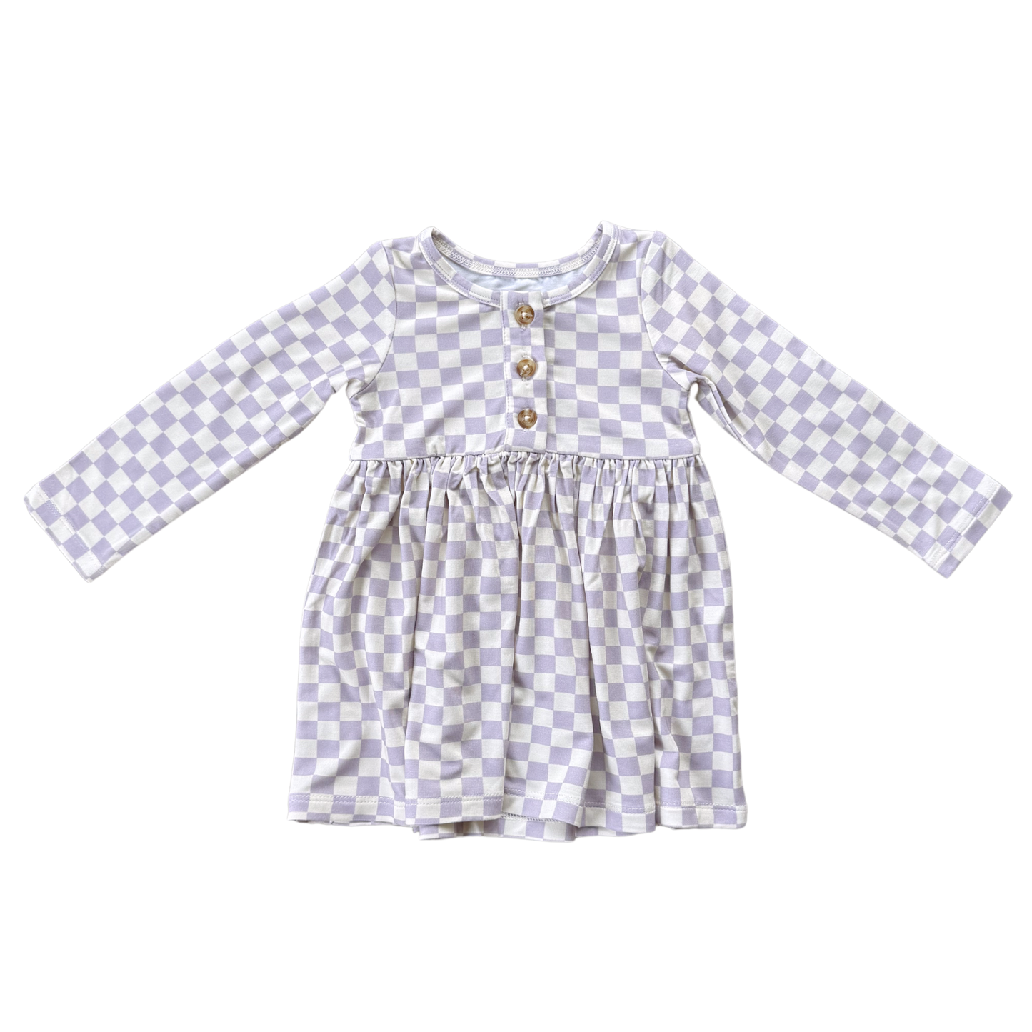 Lavender Cloud Checkered Bamboo Henley Dress